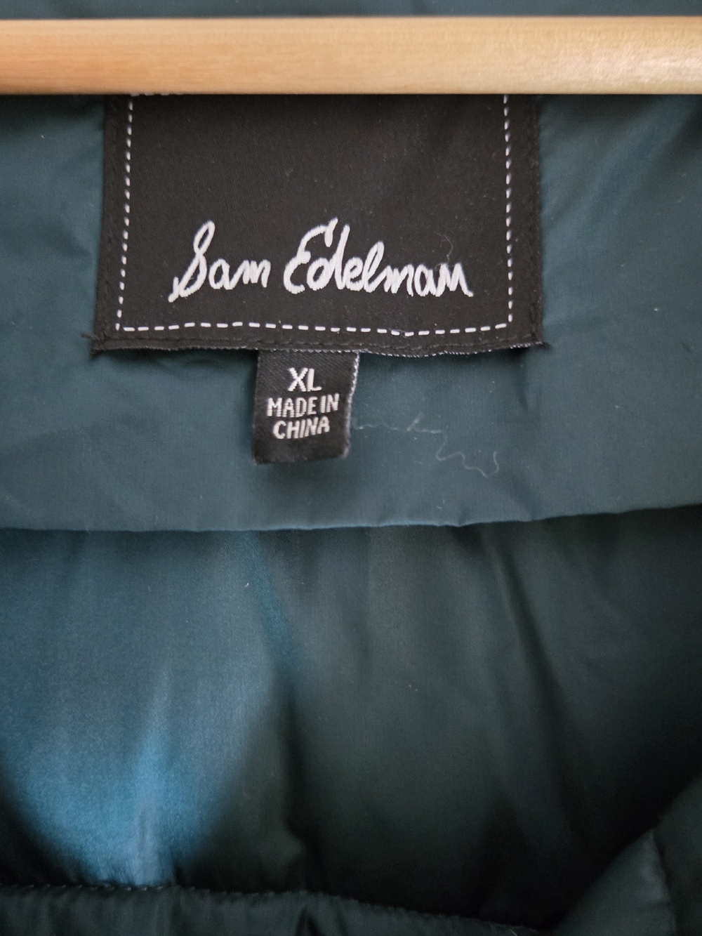Sam Edelman Teal Puffer Coat with Cream Sherpa and Multicolor Houndstooth - Picture 2 of 7
